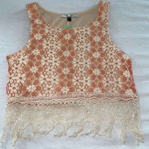 Lace Fringe Crop Top NWT